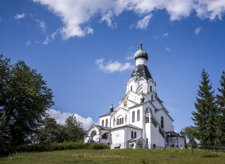 A church on a hill in Medzilaborce