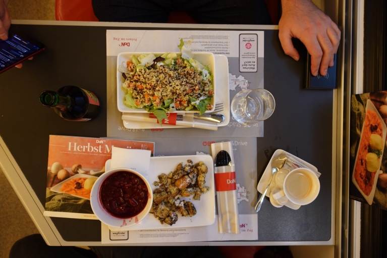 One of the dining car meals Lennart and Felix enjoyed on their trip
