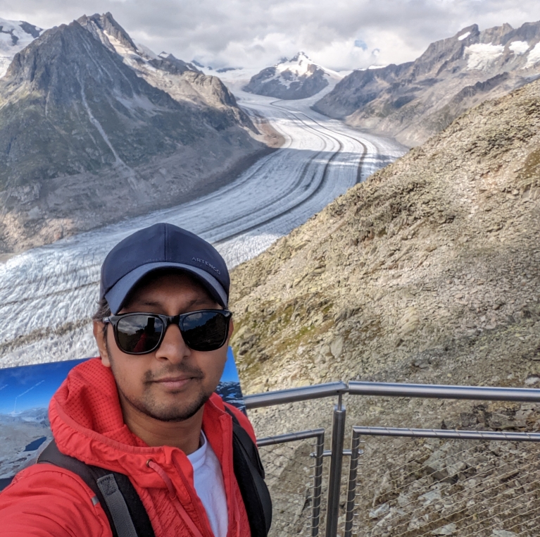 Nowshad in front of the Aletsch Glacier