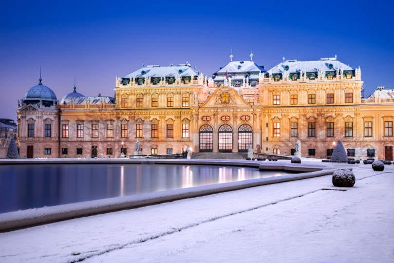 A palace covered in snow