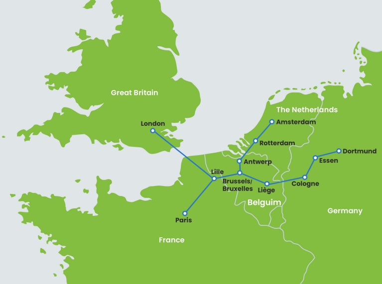 Mapa con las rutas del Eurostar
