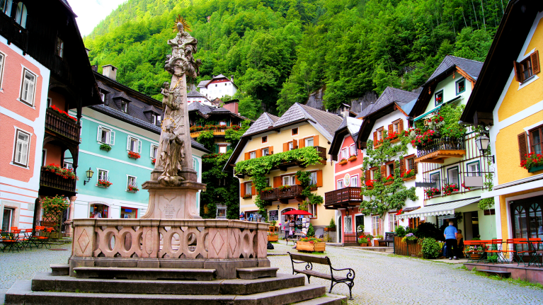 Hallstatt town square in Austria 