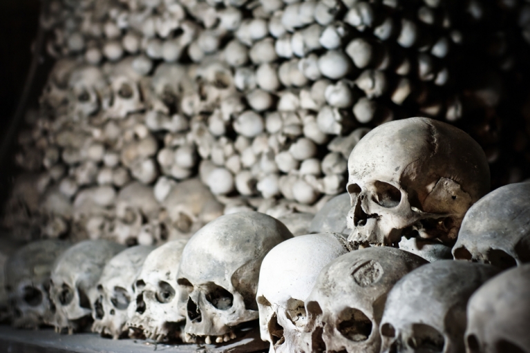 Verzameling schedels in het Ossuarium