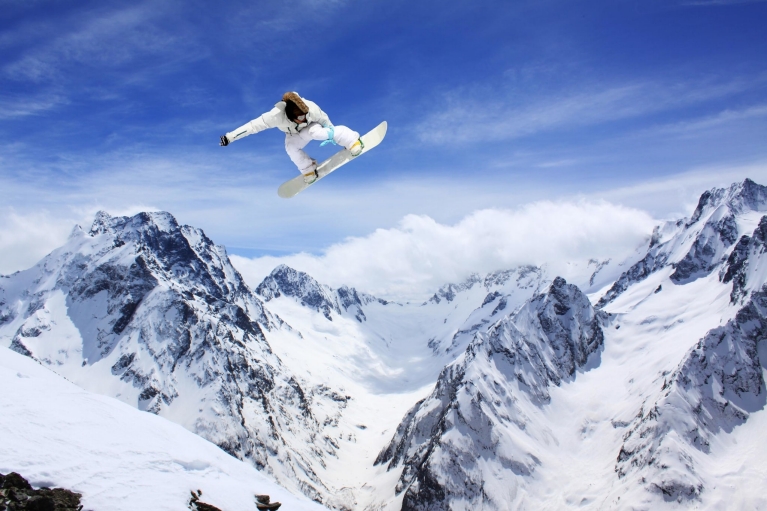     Snowboarder in Austrian Alps  