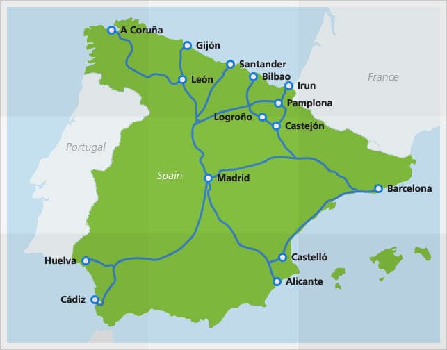 Kaart met Alvia routes