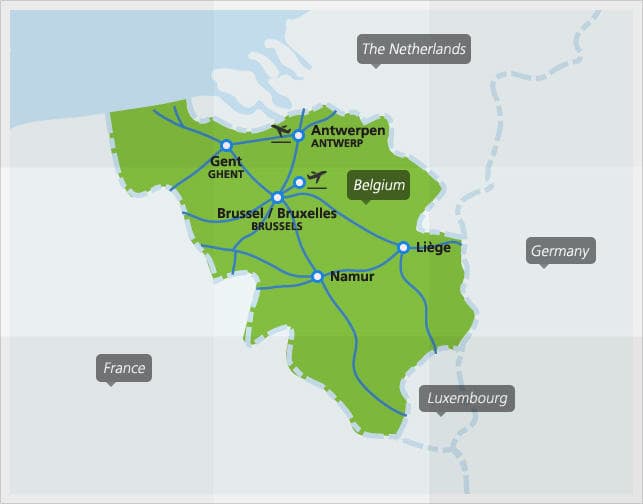 Map with main train connections in Belgium