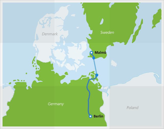 Carte représentant les itinéraires du Berlin Night Express