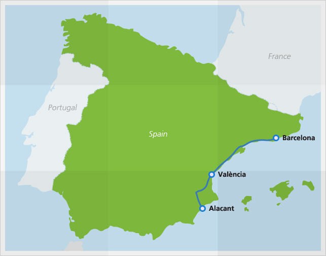 Kaart met Euromed routes
