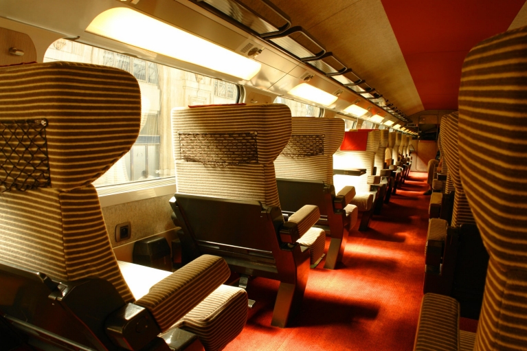 Interieur TGV hogesnelheidstrein 1e klas, Frankrijk