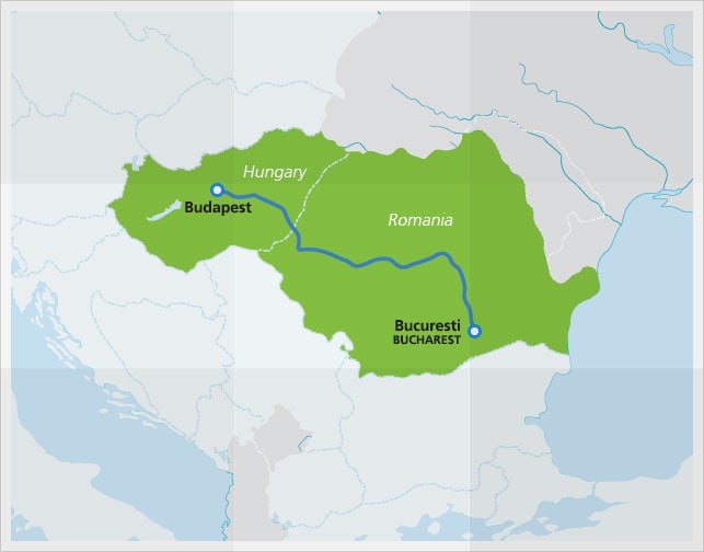 Kaart met route van de EuroNight Ister