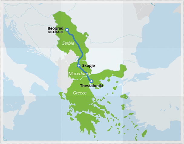 Carte avec le nouvel itinéraire du train Hellas Express
