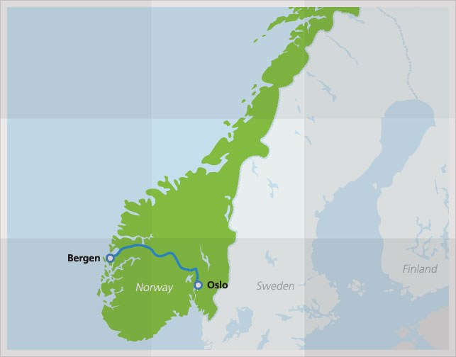 Kaart met route van Bergensbanen