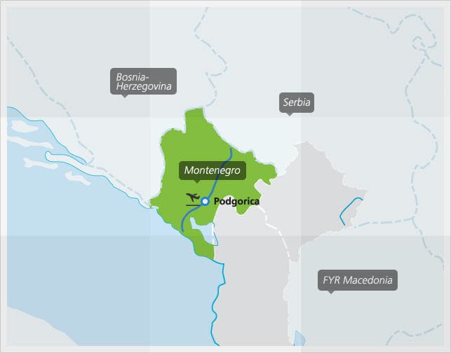 Carte des principales liaisons ferroviaires au Monténégro