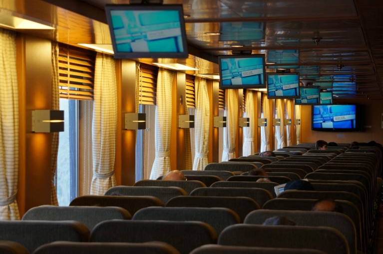 Seats on board the Blue Star Ferry