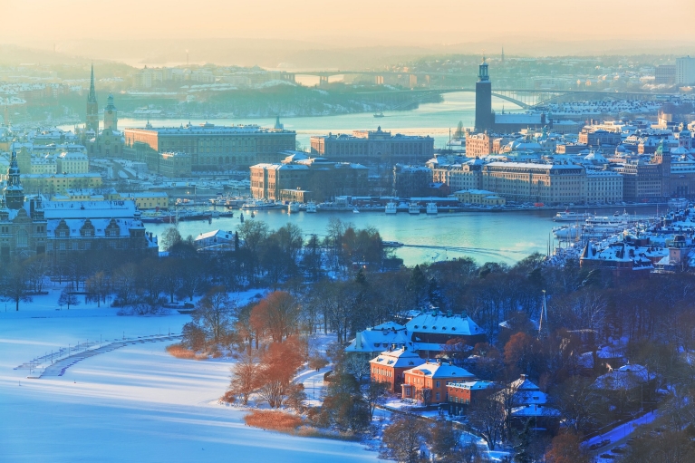 Uitzicht op Stockholm in de winter