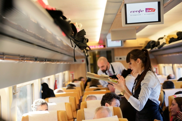 Service on board the Renfe-SNCF train