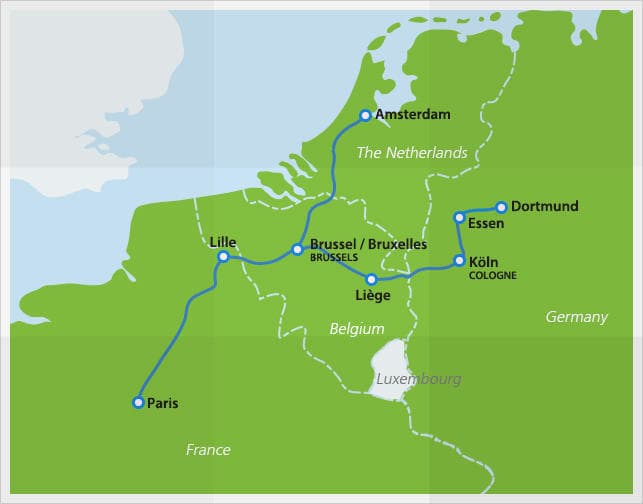 Mapa con las rutas del Thalys
