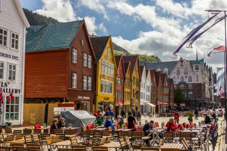 View of Bryggen, the old wharf of Bergen