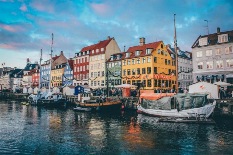 Town view of Nyhavn in Copenhagen