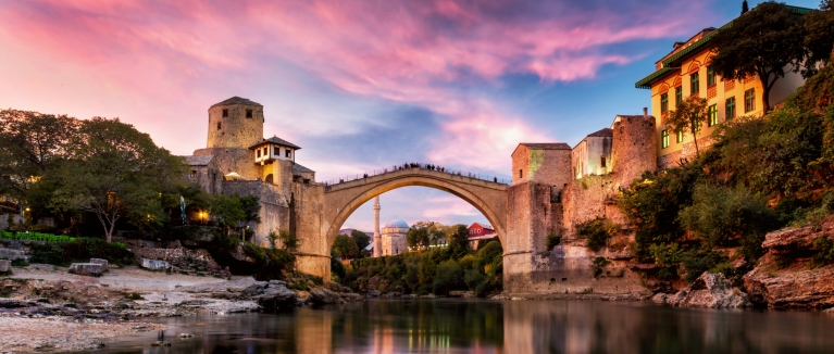 Mostar bridge at sunrise