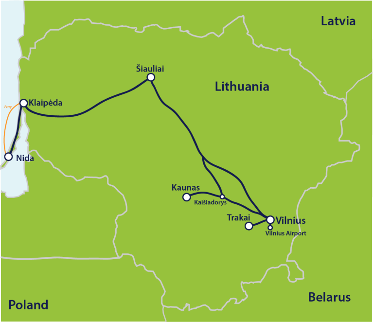 Map lithuania itinerary